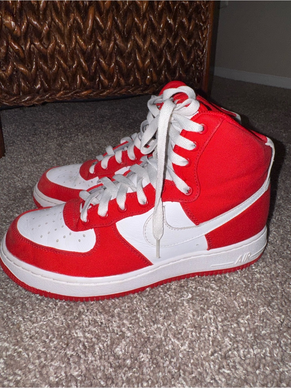 Women Nike Air Force 1 High Nike iD Custom Red White Streetwear Rare Size 8.5